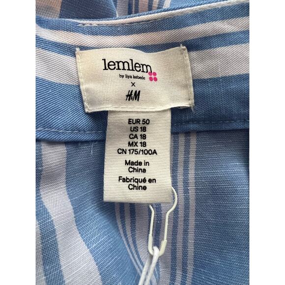 NWT Lemlem x H&M Women's Stripe Linen Blend Top/Midi Skirt Set Blue/White SZ 18 - Picture 13 of 14
